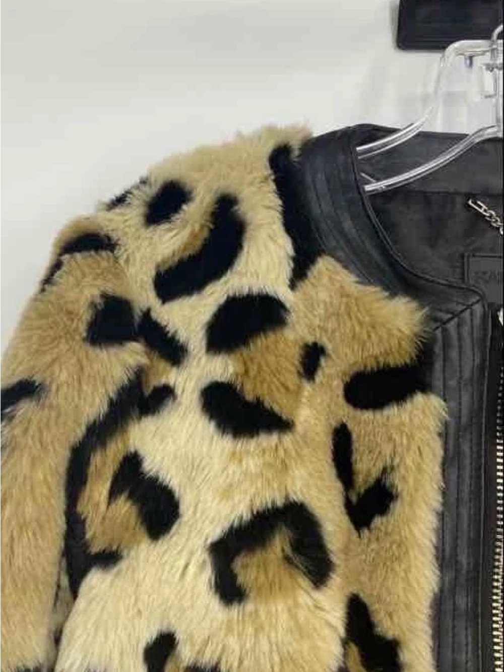 Karl Lagerfeld Leopard Faux Fur Bomber Jacket - Tan & Black - Picture 5 of 9